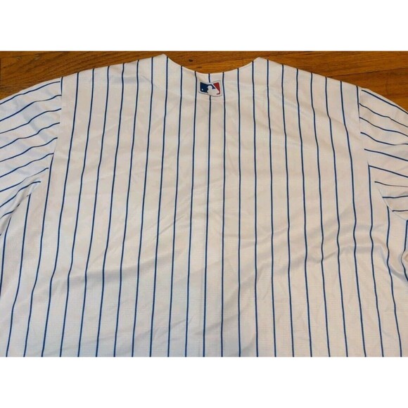 Majestic Chicago Cubs CoolBase Pinstripe Jersey XL w/2016 Postseason Patch Rare - Picture 12 of 13